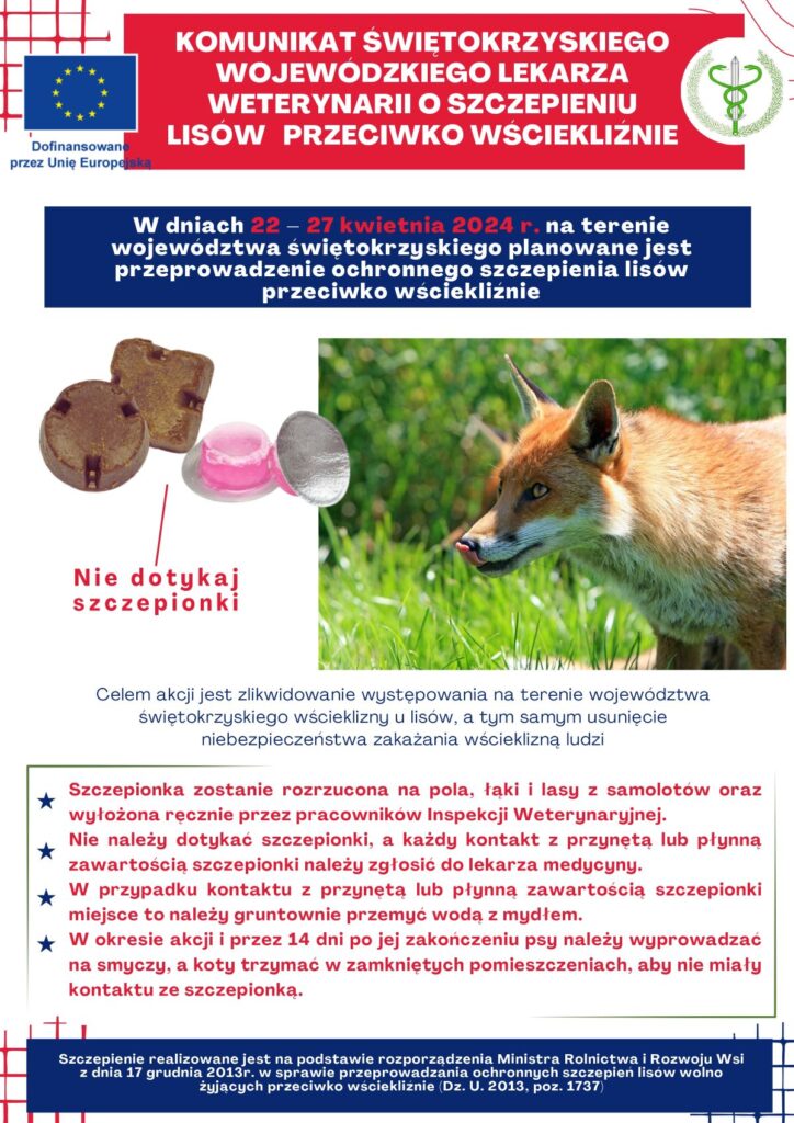 Komunikat witokrzyskiego Wojewdzkiego Lekarza Weterynarii o szczepieniu
lisw przeciwko wcieklinie